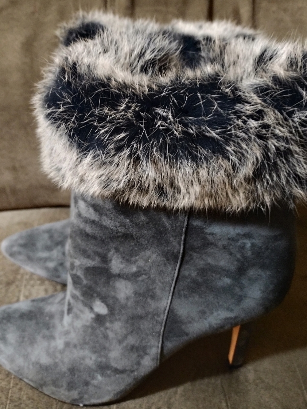 ANTONIO MELANI Grey Suede Ankle Boots with Rabbit Fur Cuff